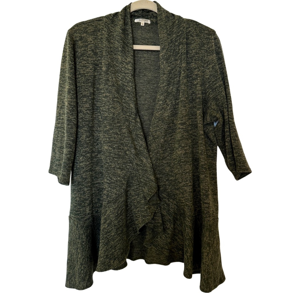 Kiyonna Women’s Open Front Cardigan Inner Tie Heathered Green, Size 1X (14-16)